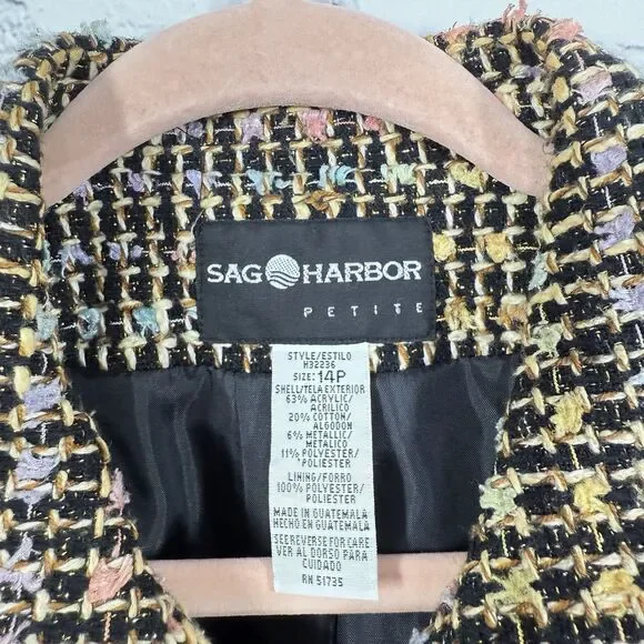 Sag Harbor Tweed Blazer Women Size 14 Petite Windowpane Front Slip Pockets Lined - Picture 4 of 9